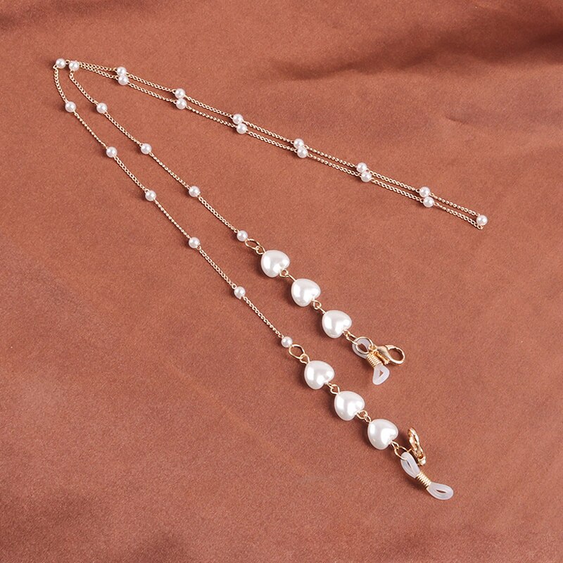 1Pc Metalen Liefde Hart Masker Ketting Vrouwen Delicate Mode Parel Ketting Anti-Slip Glazen Ketting Anti-Verloren masker Touw: Goud