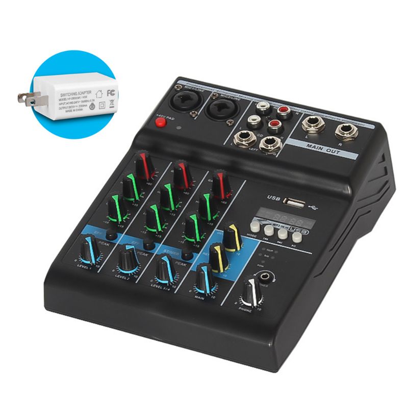 Professionele Audio Mixer 4 Kanalen Bluetooth Sound Mixing Console Voor Karaoke Ktv Met Geluidskaart Usb Effecten