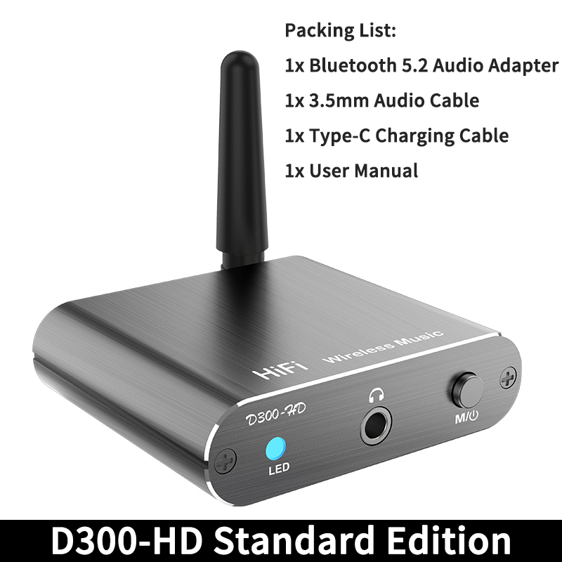 Qualcomm APTX-HD Bluetooth 5.2 Audio Ontvanger Hifi Stereo Muziek Cd Geluid 3.5Mm Aux Coaxiale Optische Vezel Wirelss Adapter: Black