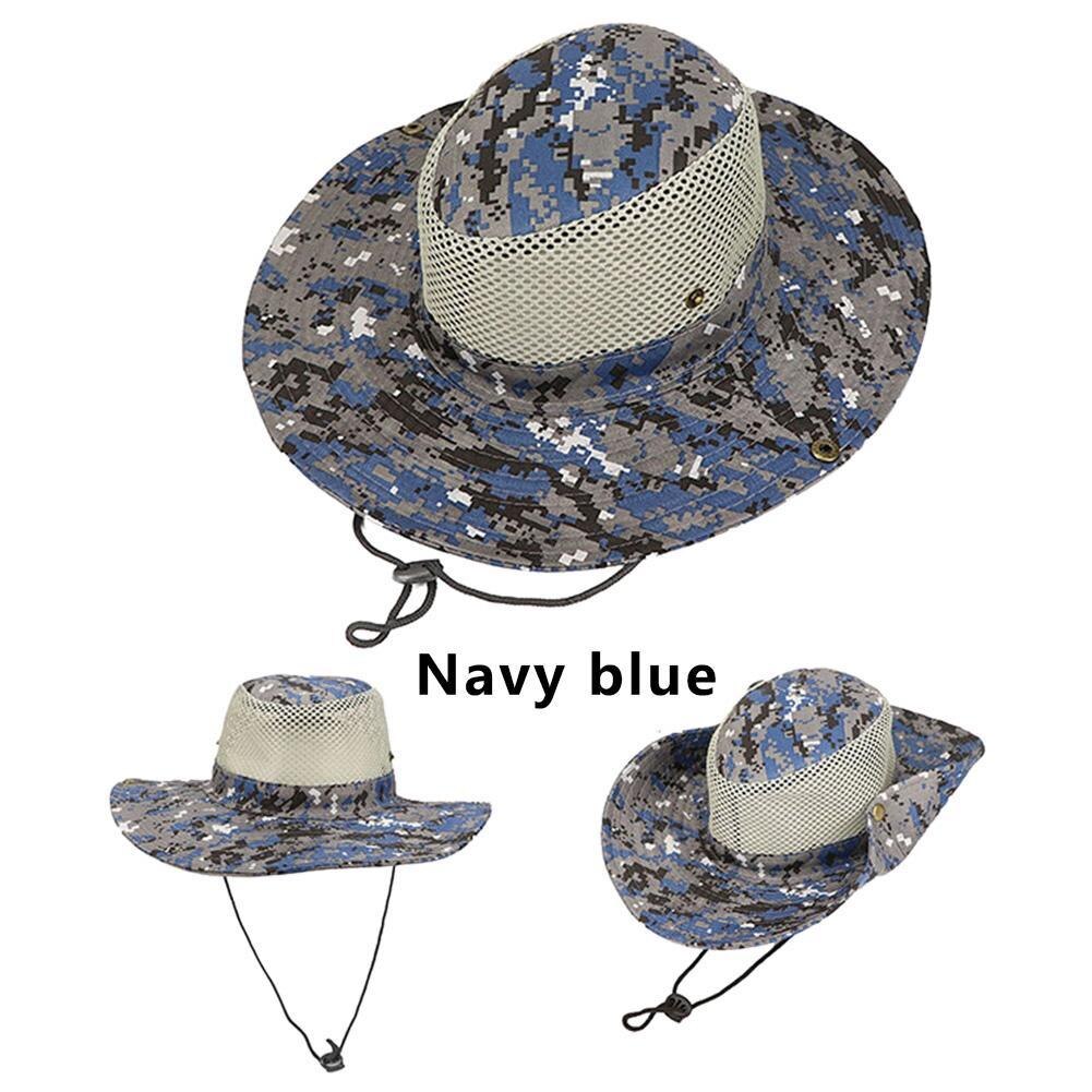 Outdoor Sport Mannen & vrouwen Vissen Hoed Camouflage Emmer Hoed Wandelen Camo Ripstop Jungle Bush Hoeden Boonie Brede Rand zon Caps: Navy Blue