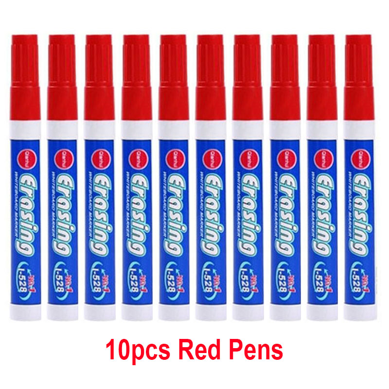 Stylo marqueur effaçable pour tableau blanc, grande capacité, bleu, vert, rouge, bleu, blanc, fournitures de bureau: 10pcs Red Pens