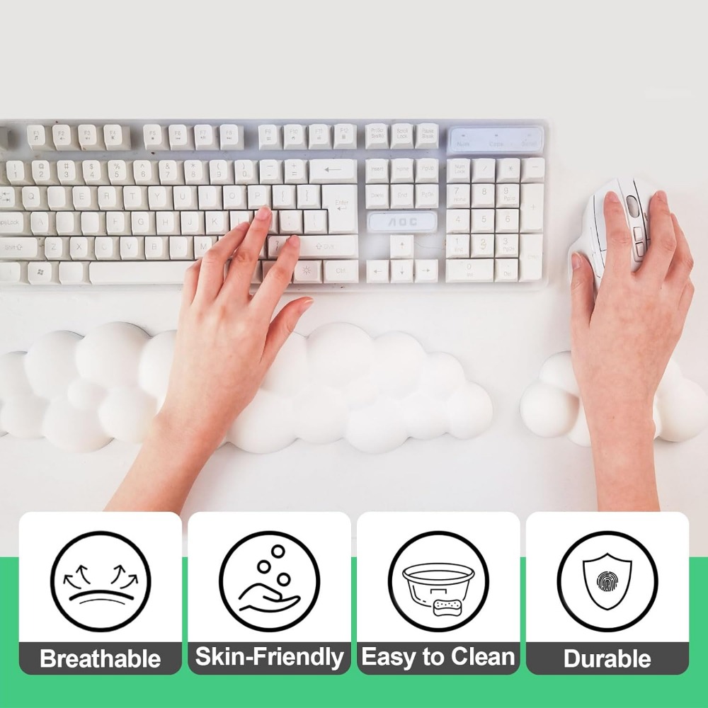 Ergonomische Cloud-Maus- und Tastatur-Handballenauflage – rutschfester Memory-Schaum für Gaming/Büro, weiches PU und leicht zu reinigen