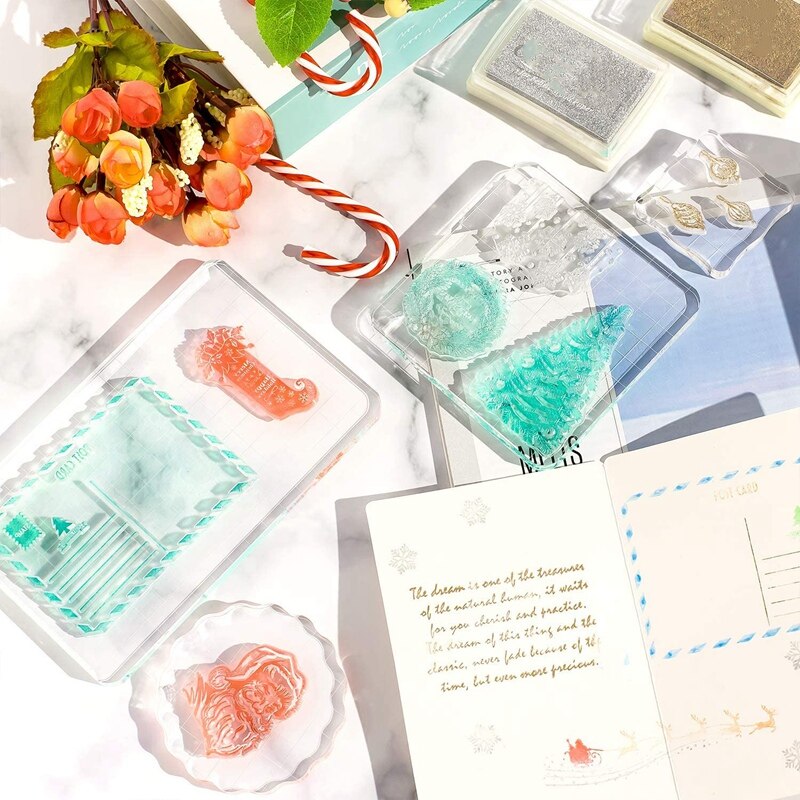 4Pcs Acrylic Stamp Block Clear Stamping Block Tools Set with Grid Lines for Art Crafts Scrapbooking Supplies