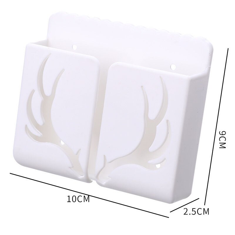 Wandmontage Opbergdoos Afstandsbediening Organizer Mobiele Telefoon Opladen Stand Zelf Kleverige Muur Plank Telefoon Plug Houder: Antlers White