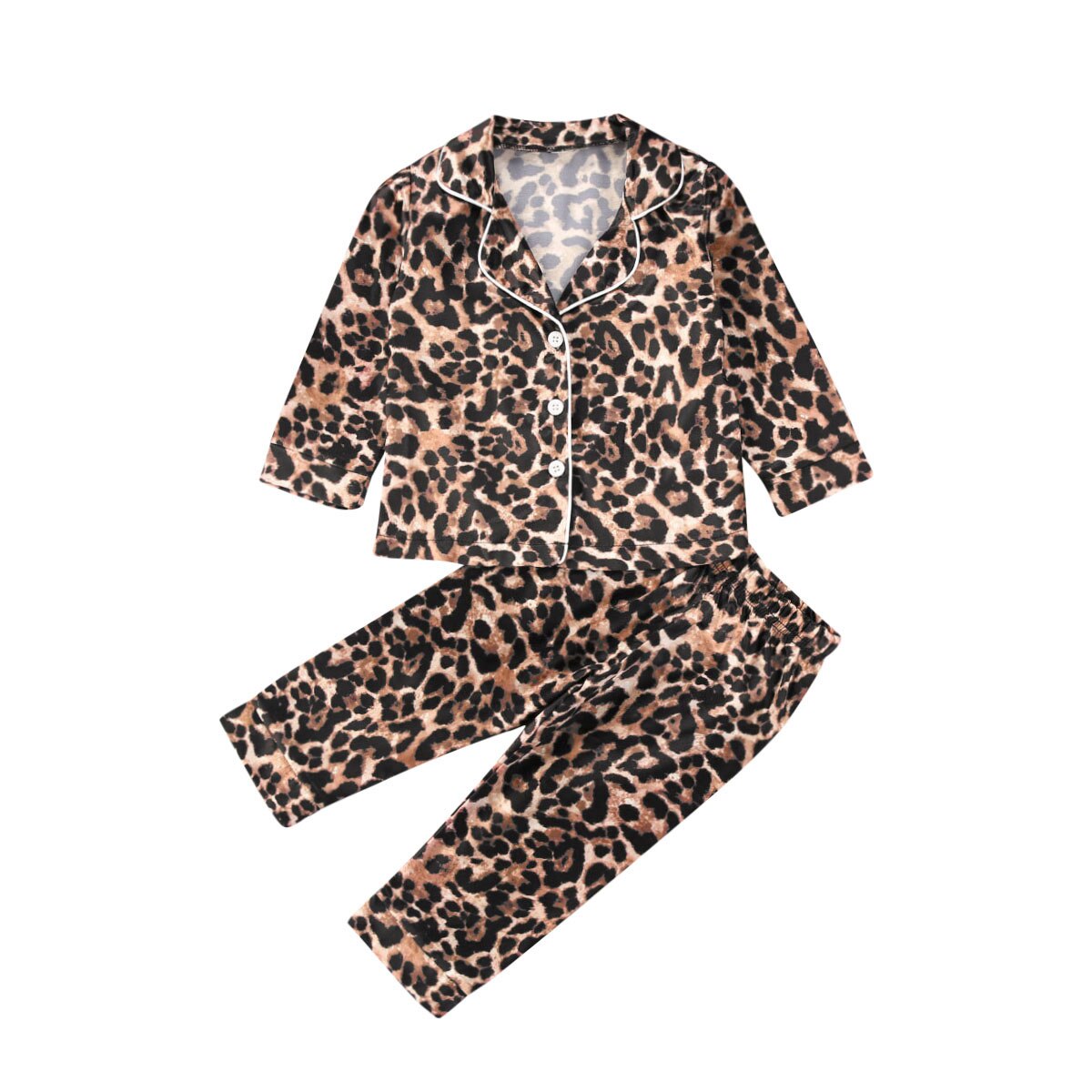 Leopard pyjamas set för små barn pojke flicka långa / korta ärmar toppbyxor button-down nattlinne nattlinne
