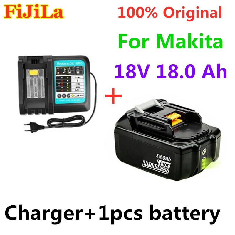 Original 18V 18Ah Rechargeable Battery Li-Ion Battery Replacement Power Tool Battery for MAKITA BL1880 BL1860 BL1830+3A Charger: White
