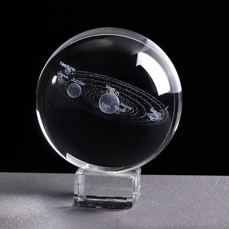3d aurinkokunta kristallipallo planeetat lasipallo linnunrata maapallo pienoismalli kodin sisustus tähtitiede koriste 6/8cm: B kristallipohjalla / 80mm
