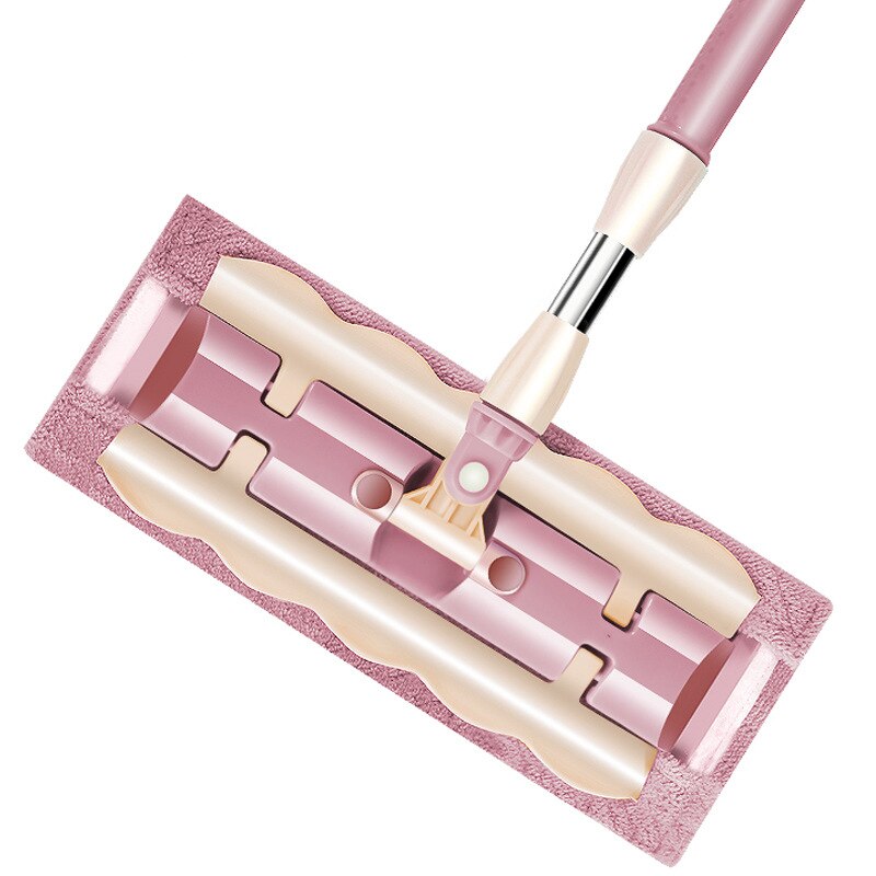 Flat Mop Floor Cleaning Mop 360 Degree Microfiber Broom Rotating Superfine Fiber Swabs wash flat Household Cleaning Tools: Pink-1 mop cloth