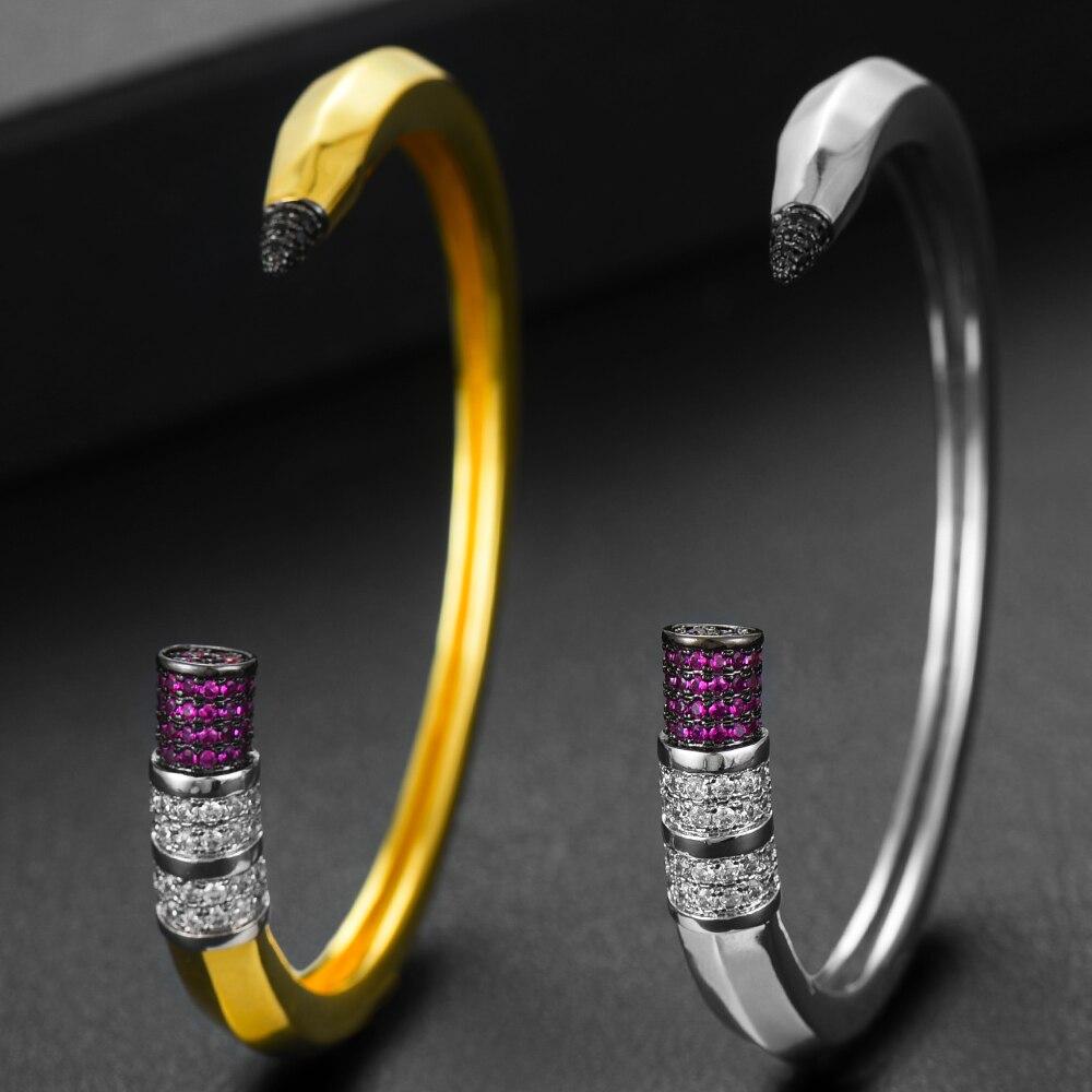Godki Trendy Potlood Ontwerpen Bangle Manchet Voor Vrouwen Bruiloft Volledige Kubieke Zirkoon Crystal Cz Dubai Zilver Kleur Party Armband
