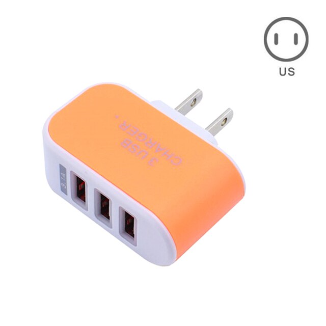 EU/US Plug Charger Station 3 Port USB Charge Charger Travel AC Power Chargers Adapter For Travel Accessories: US-Orange