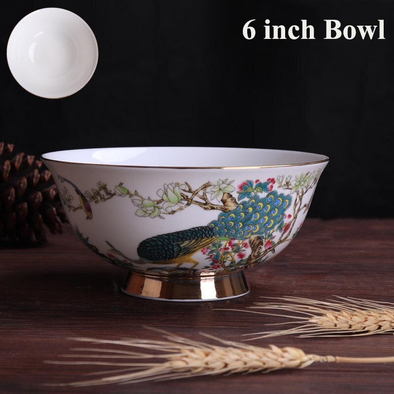 4.5/5/6/8 Inch Vintage Chinese Traditie Keramische Servies Soep Rijstkom Jingdezhen Bone China Ramen Bowls Salade mixing Bowls: S (1PC 6inch Bowl)