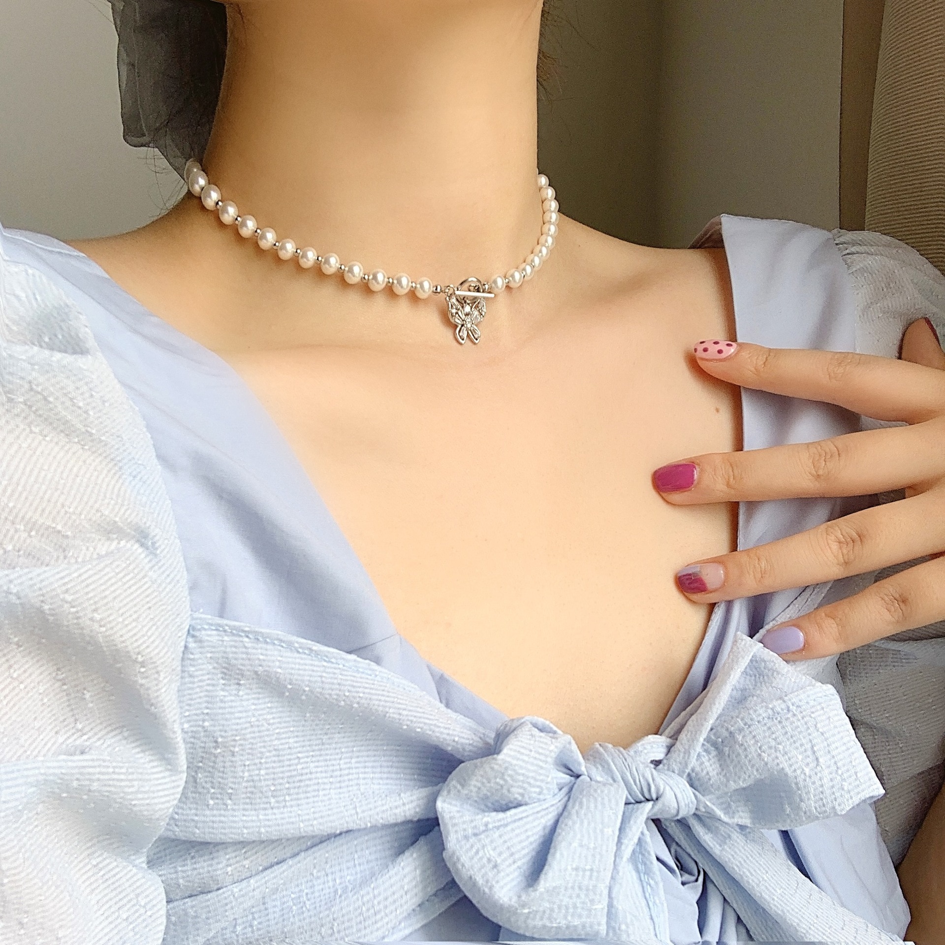 Zirkon sommerfugl perle halskæde perle vedhæng halskæde til kvinder enkle smykker