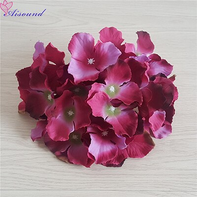 10 Stuks 20Cm Grote Zijden Hortensia Bloem Stem Bloemen Tak Voor Bruiloft Decoratie Diy Bloemen Muur Levert: Burgundy