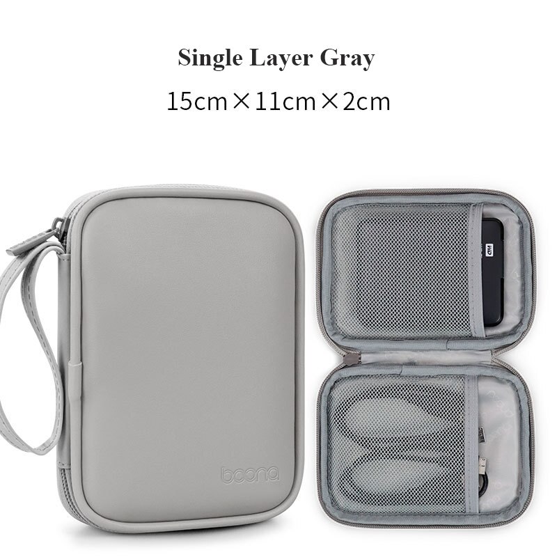 Dual PU Leather External Hard Disk Organizer Bag Single Layer 2.5 inches Hard Drive Protective Case Portable Power Bank Bag: Single Gray