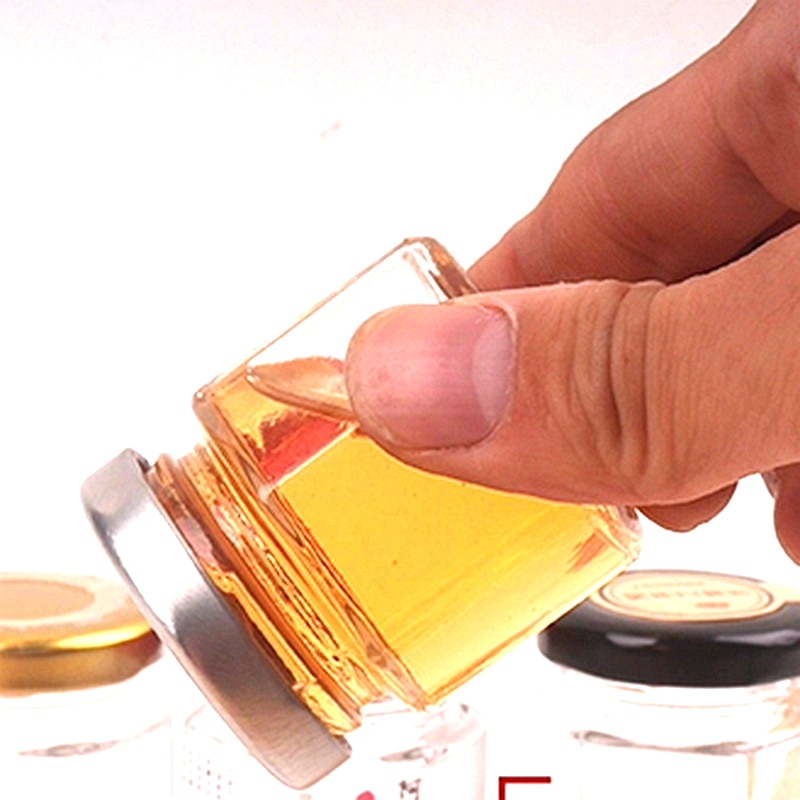 Mini tarro de miel de cristal Hexagonal X22, 45ml de capacidad, frascos de vidrio para Miel de 1,5 oz con cubiertas de Metal, tarros de miel para de de boda