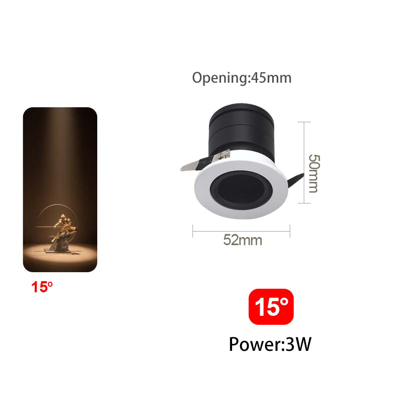 Led Spotlight Cabinet Mini Spot Light Small Angle Embedded 3W 3 8 15Degree Atmosphere Museum Display Art Picture Foco Adjustable