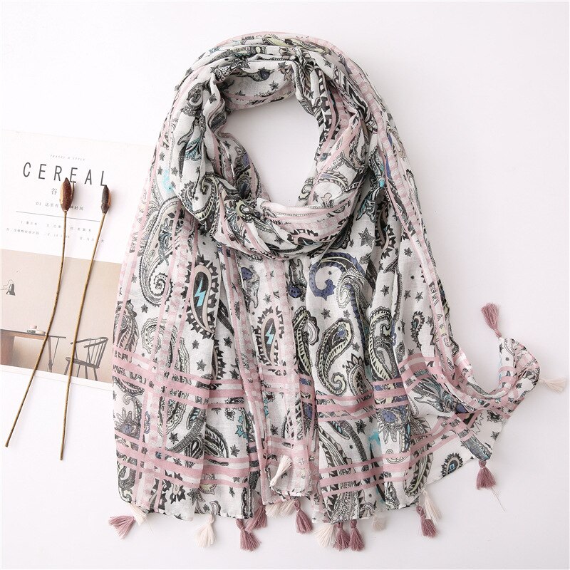 Foulard à pompon en coton pour femme, écharpe en lin à fleur, paréo pour la plage, Hijab, écharpe d'été,