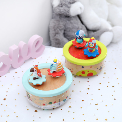Wooden Rotating Music Box Baby Toy Music Box Baby Bedroom Decoration Doll Musical Instrument Early Education Puzzle