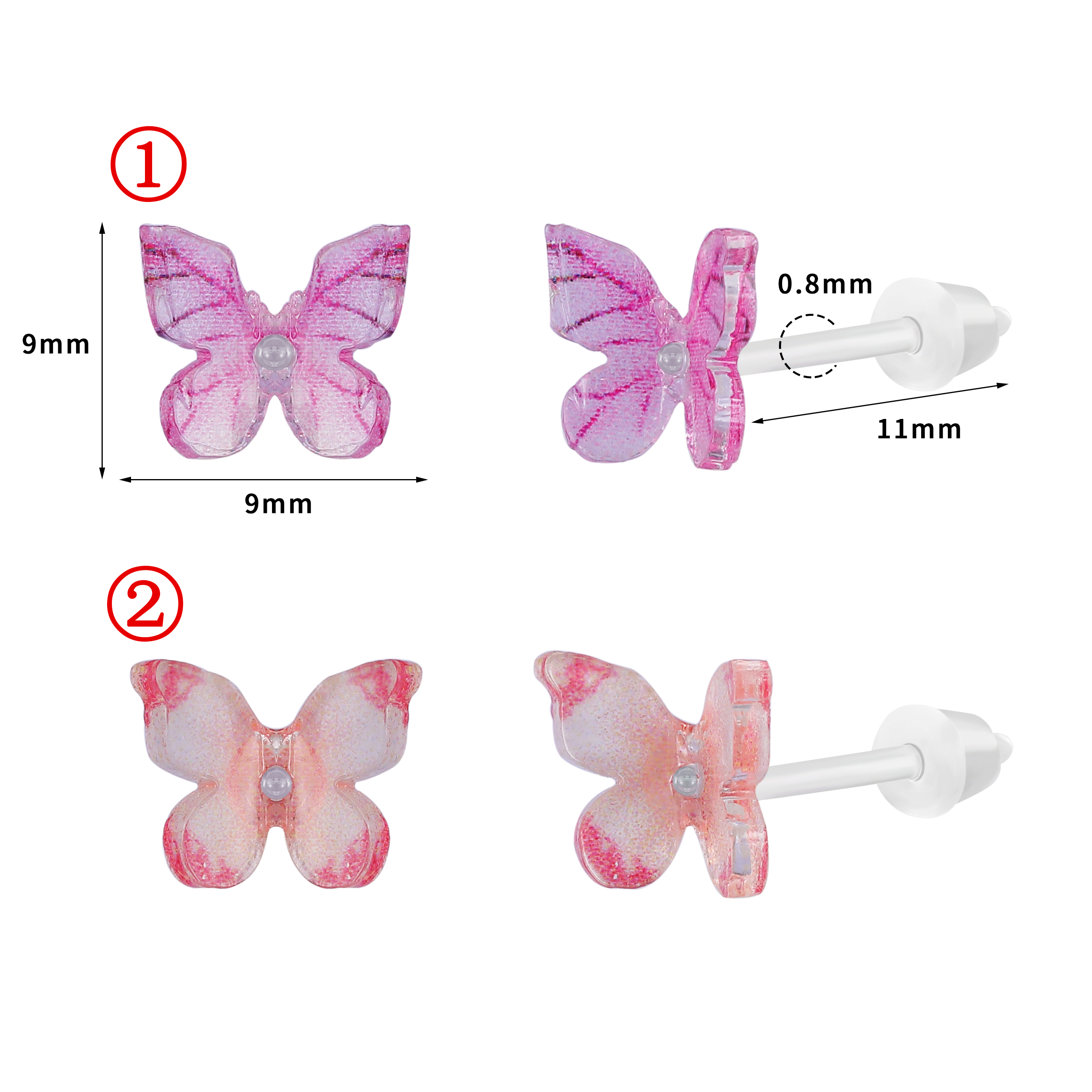 ZS 1 paire de boucles d'oreilles colorées en forme de papillon 20G boucles d'oreilles en acrylique Anti-allergie mignon oreille Cartilage Helix conque piercings: WHITE / Couleur jaune clair