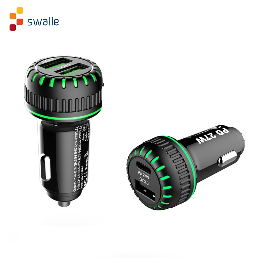 Dual Usb 3.0-Auto-oplader Met Led Licht Universele Mobiele Telefoon Pd 27W Auto-Oplader Voor Xiaomi Samsung s8 Iphone 6 6 S 7 8 Plus