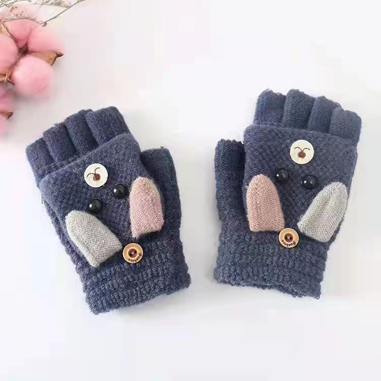Kids Handschoenen Half-Vinger Flip Winter Baby Warm Vijf-Vinger Handschoenen Breien Basisschool Handschoenen Wanten 6-12year