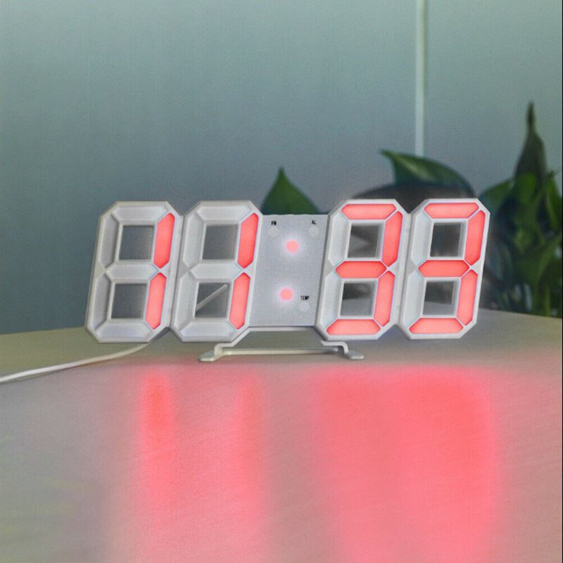 Modern Digital 3D LED Wall Clock Alarm Clocks Display Clock mechanism Alarm Snooze Clock with 12/24 Hour Display BDF99: pink Font  Black