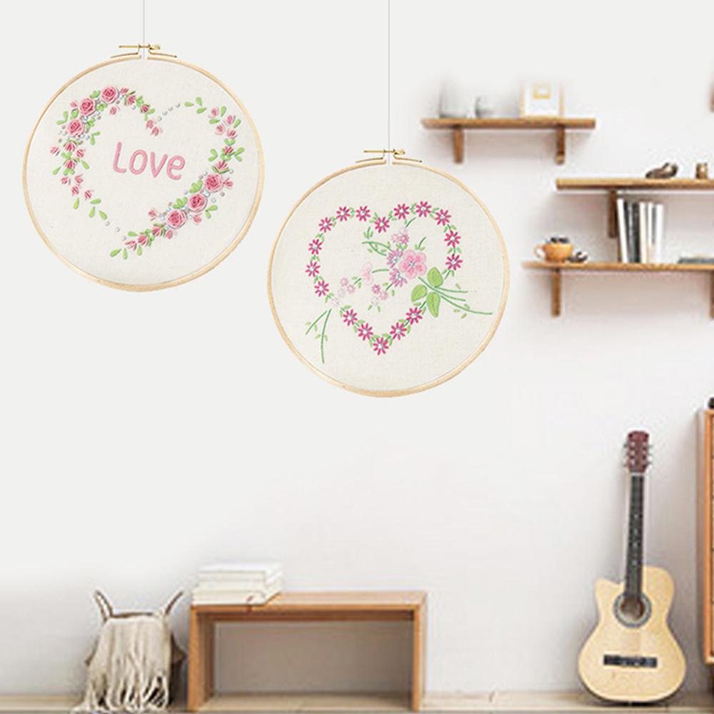 Flower Letter Pattern Embroidery Set Needlework Tools Printed Beginner DIY Embroidery Round Cross Stitch Kit Sewing Craft Kit