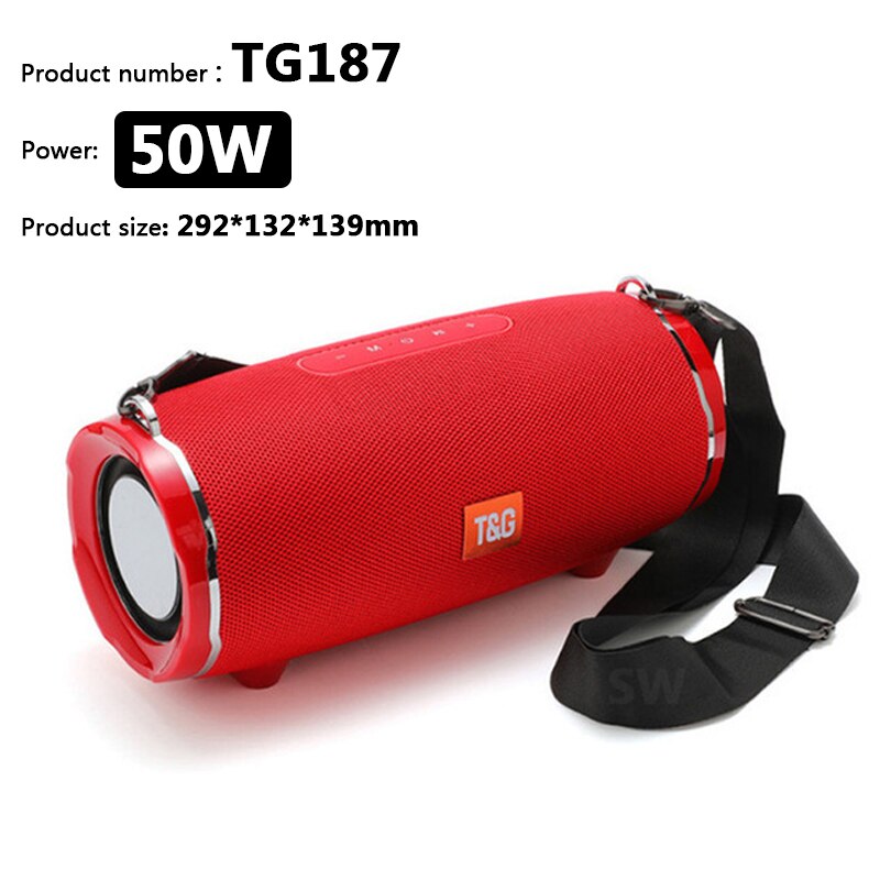 50W High Power Bluetooth-luidspreker TG187 Waterdichte draagbare kolom Super Bass voor pc Computerluidsprekers 3D Stereo Subwoofer Boom Box Muziekcentrum Home Theater Soundbar FM TF: TG187 Red