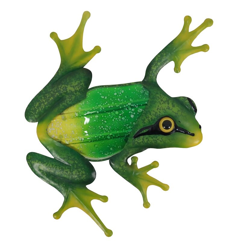 Metal Green Frog Wall Art with Glass for Home and Garden Decoration Miniatures Statues Sculptures Outdoor Fairy: Default Title