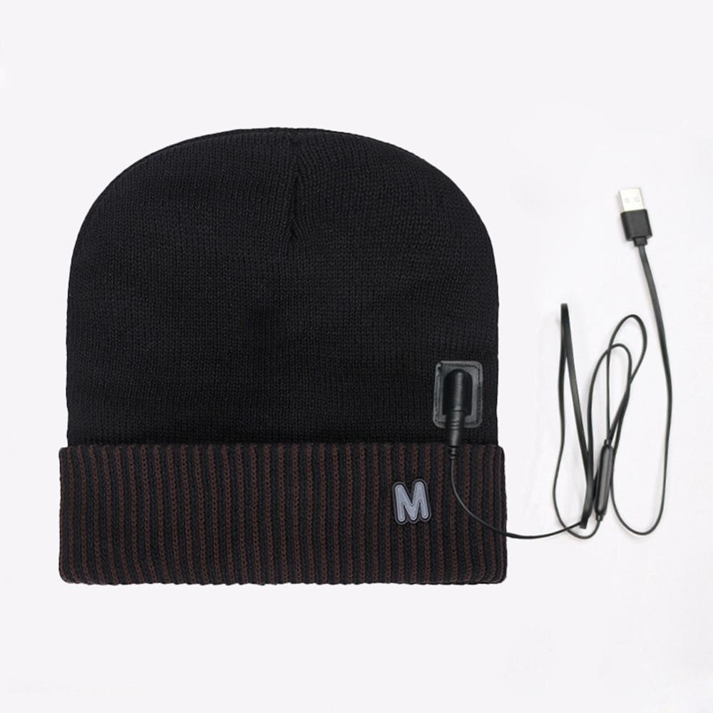 Berretto da cranio invernale con cappello riscaldato USB intelligente per uomo e donna ricaricabile lavabile con 3 flangiature lavorate a maglia: marrone