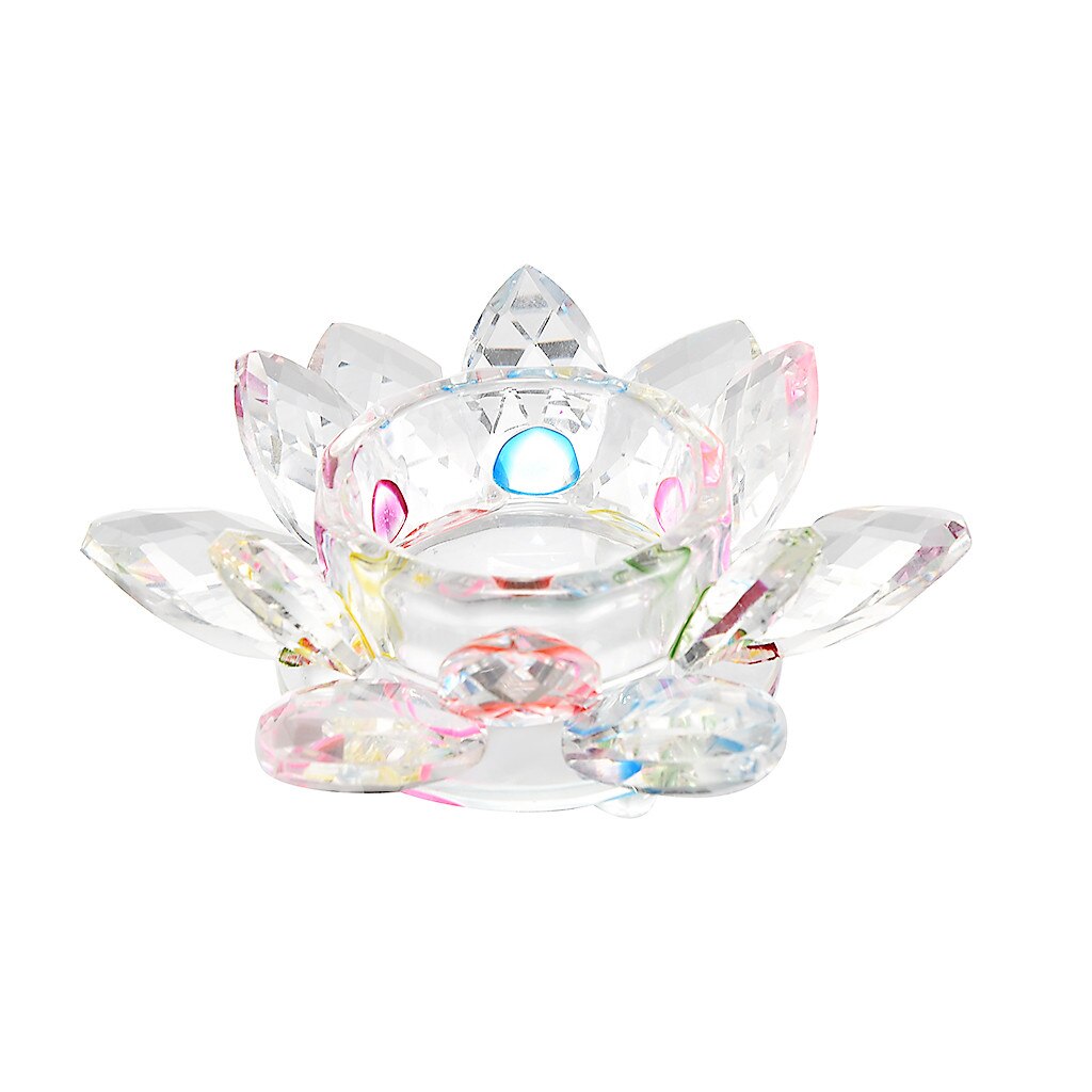 Crystal Flower Candle Holders Multicolor Reflection Glass Candle Light Holder Buddhist Candlestick Luxury Candle Stand #LR4