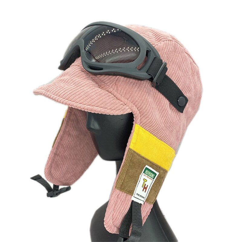 Gorro de aviador de invierno para niños, gafas de protección para las orejas, Color sólido: Pink