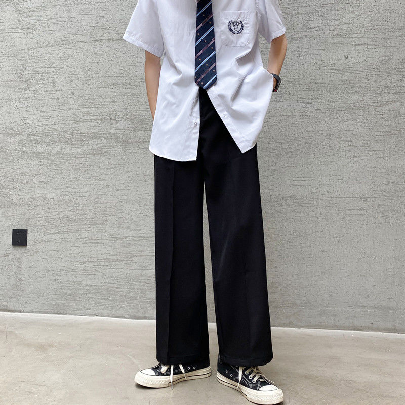 Koreaanse stijl pantalon heren effen kleur zakelijke casual broek heren streetwear rechte broek heren losse kostuumbroek
