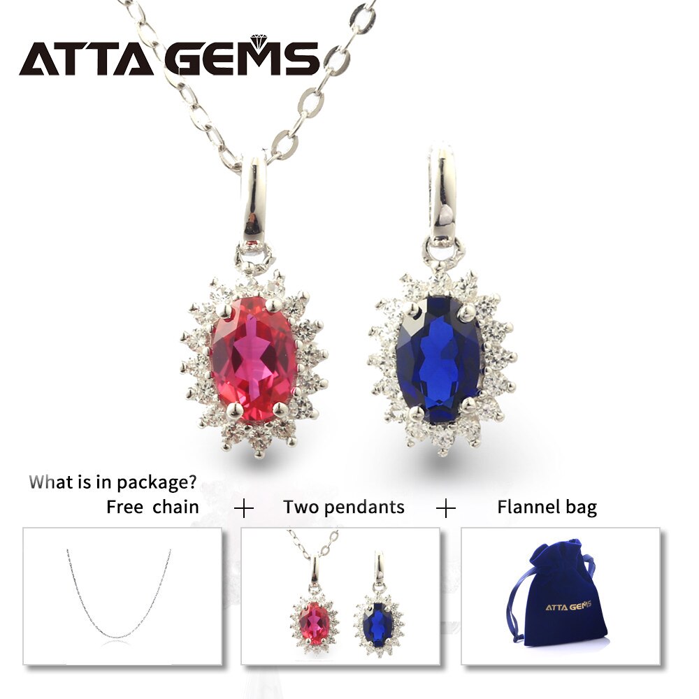 Blue Sapphire Sterling Silver Pendants Created Sapphire Women's Pendant S925 Classic Style Pendant for Women Jewelry: Red and Blue