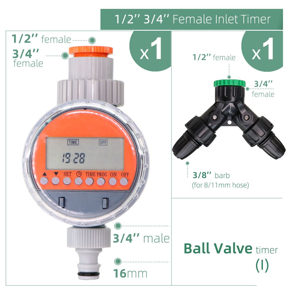 Water Timer Regen Sensor Solar Lcd Dubbele Wijzerplaat Kogelkraan Controller Tuin Watering Irrigatie 1/2 &#39;&#39;3/4 &#39;&#39;Tap gezamenlijke Solenoid: I