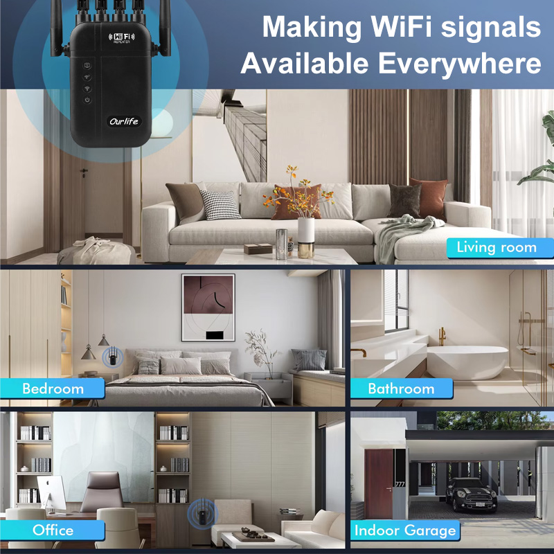 1200Mbps WiFi Repeater Wireless Dual Band WiFi Repeater 2.4G/5GHz Signal Amplifier Extender Router For Home Office Wi-Fi Booster