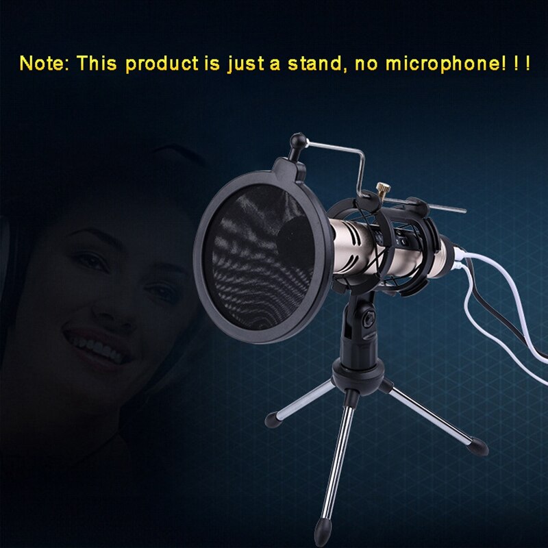 Portable Desktop Microphone Tripod Stand with Shock Mount Anti-Vibration Mic Holder with Round Mask Shield