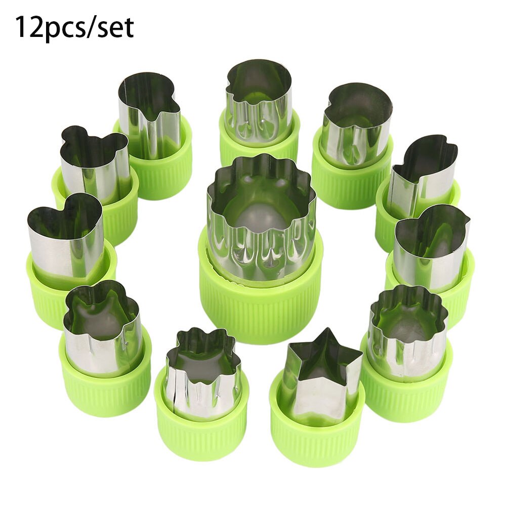 Rice Vegetable Fruit Cutter Mold 12Pcs/set Flowers Cartoon Cutter Mold Stainless Steel Cake Cookie Biscuit Cutting Shape Tools: Light Green