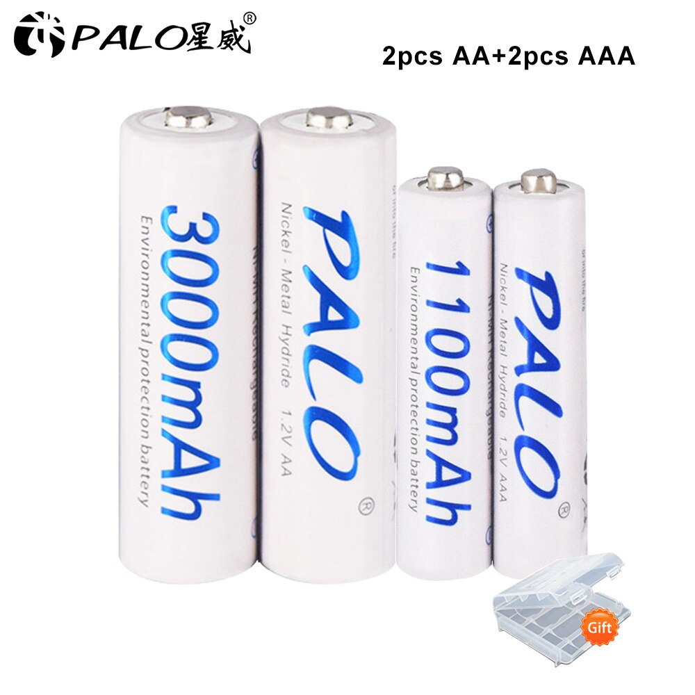 4 Stuks 3000 Mah 1.2 V Aa Oplaadbare Batterijen Lage Ontlading Hoge Capaciteit + 4 Stuks 1100 Mah 1.2 V aaa Oplaadbare Batterijen Met Doos: 2 AA 2 AAA