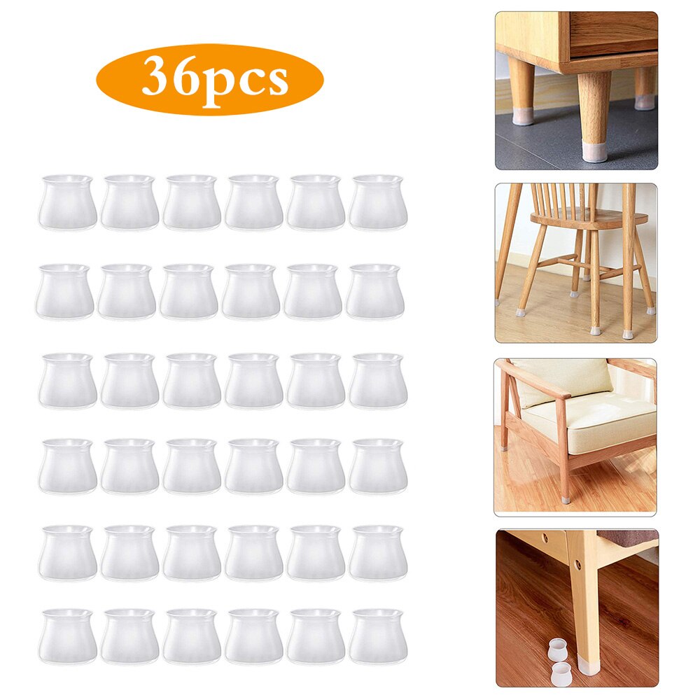 36pcs Silicon Furniture Leg Protection Cover Table Feet Pad Floor Protector For Home Chair Leg Floor Protection Anti-Slip: White