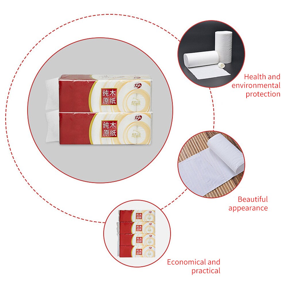 12rolls/pack 4 Ply Bathroom Tissue Cleaning Hotel Home Soft Wood Pulp Office Bedroom Living Room Restaurant Kitchen Toilet Paper