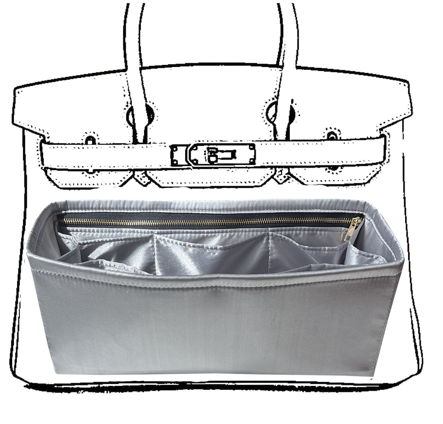 Veskeorganisator silkemyk, silke, luksuriøs håndveske, tote-in-bag-formere, dame - passer til b irkin 25/30/35/40 vesker: S / Mørk grå