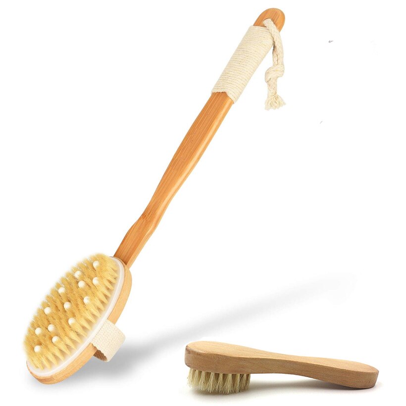 TREESMILE Wooden Bath brush Long Handle Wooden Back Massage Bath Brush Body Clean Brush Natural Bristle Body Dry Brush D30: Suit 2