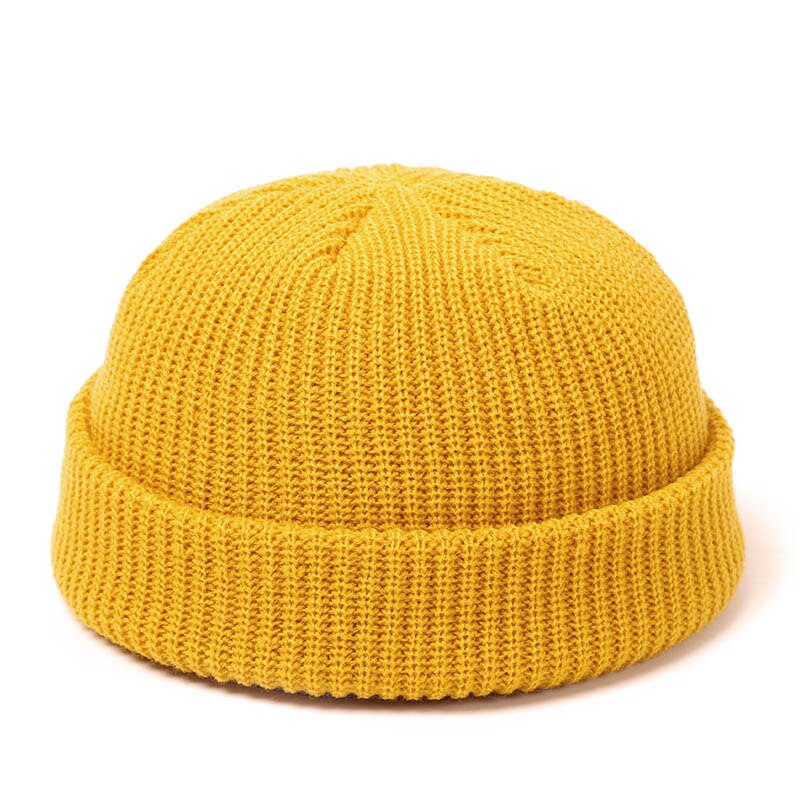 Strikhuer kalot mænd hue hue vinter retro uden skygge baggy melon kasket manchet docker fisherman hue hatte til kvinder mænd: Gul