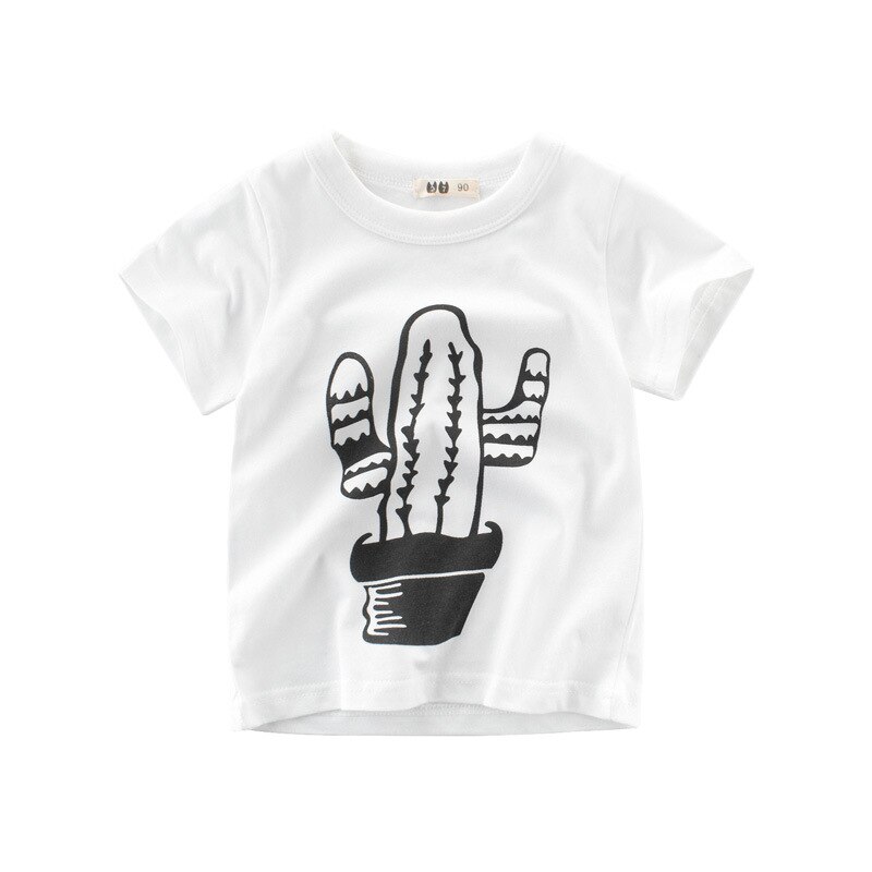Kinderen Zomer Kleding 1-10T Jongen Top Korte Mouwen Cartoon Leuke Cactus Patroon Wilde Mode Top Baby Kids kleding: WHITE / 3T
