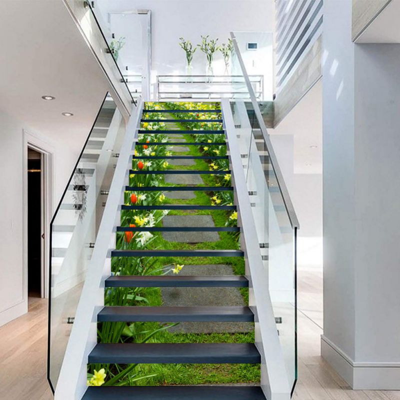 13 Uds librería de simulación 3D paisaje adhesivo para escalera Calcomanía para cocina extraíble DIY papel tapiz de decoración calcomanía escaleras Decoración