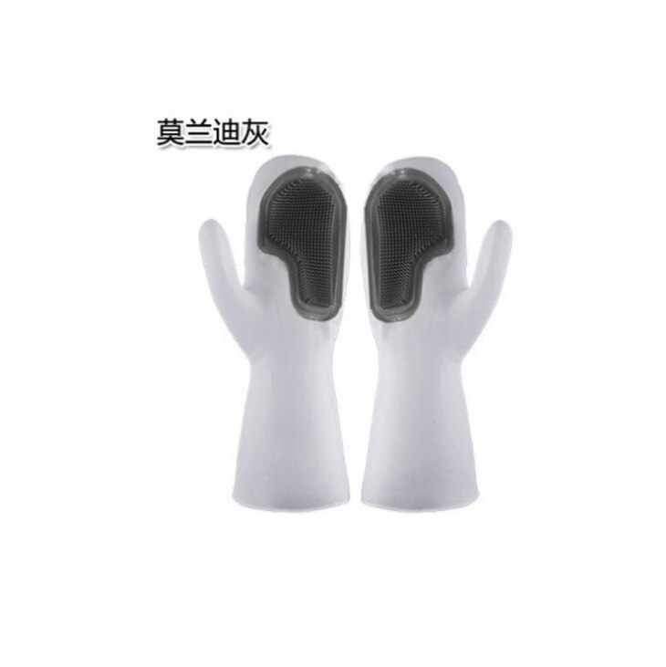 Silicone Dishwashing Gloves Magic Household Waterproof Female Kitchen Durable Cleaning Dishes Washing Clothes Gloves Scrubber: Gray