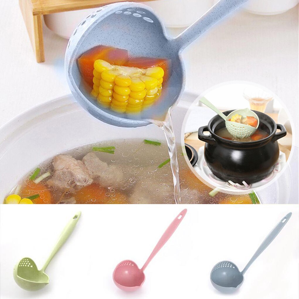Ustensile 2 en 1, louche et écumoire,cuillère à long manche avec passoire, batterie de cuisine en plastique, spéciale