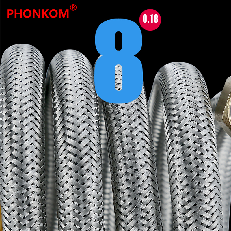 PHONKOM Braided Hose DN15 G1/2&quot; Brass Fittings Thread Stainless Steel Inlet Tube Metal Connection Flexible Pipe Bathroom Heater