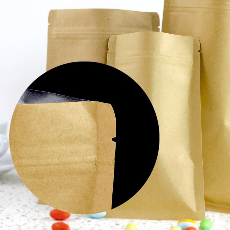 100 Kraft Papier Doypack Zip-Lock Beutel mit Aluminium Folie Lebensmittel Tee Snack Kaffee Lagerung Wiederverschließbaren Ziplock/zipper Tasche